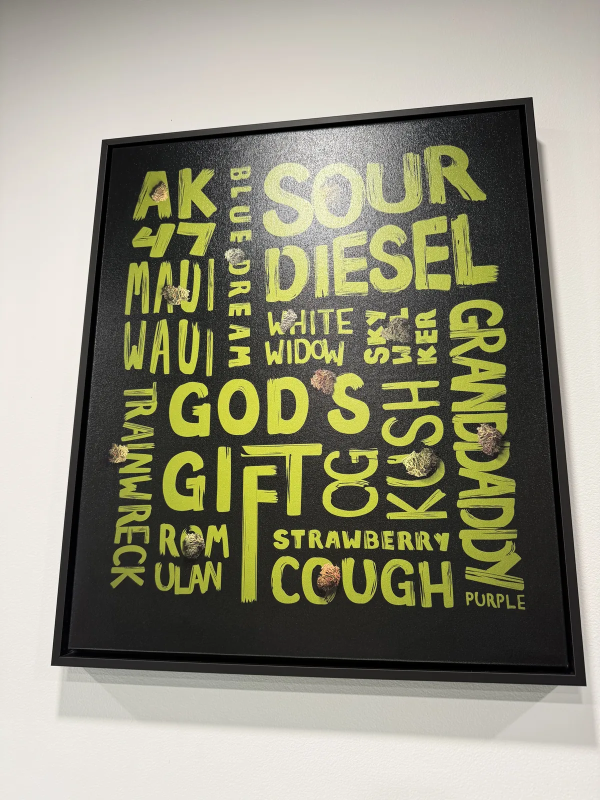Dispensary cannabis strains wall art