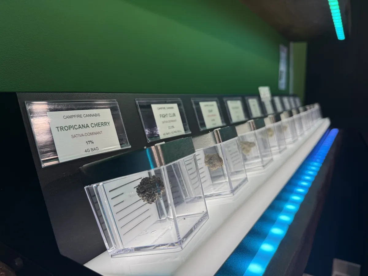 Dispensary flower display sativa wall